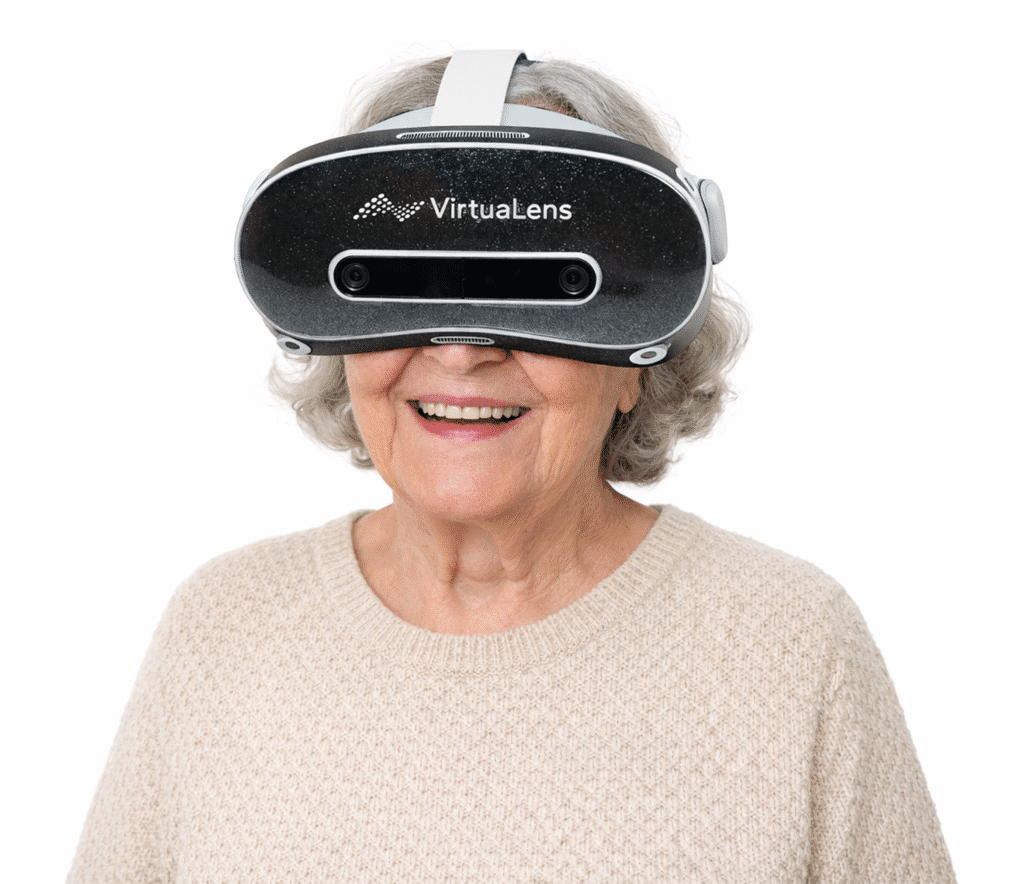 Elderly Lady smiling with VirtuaLens on
